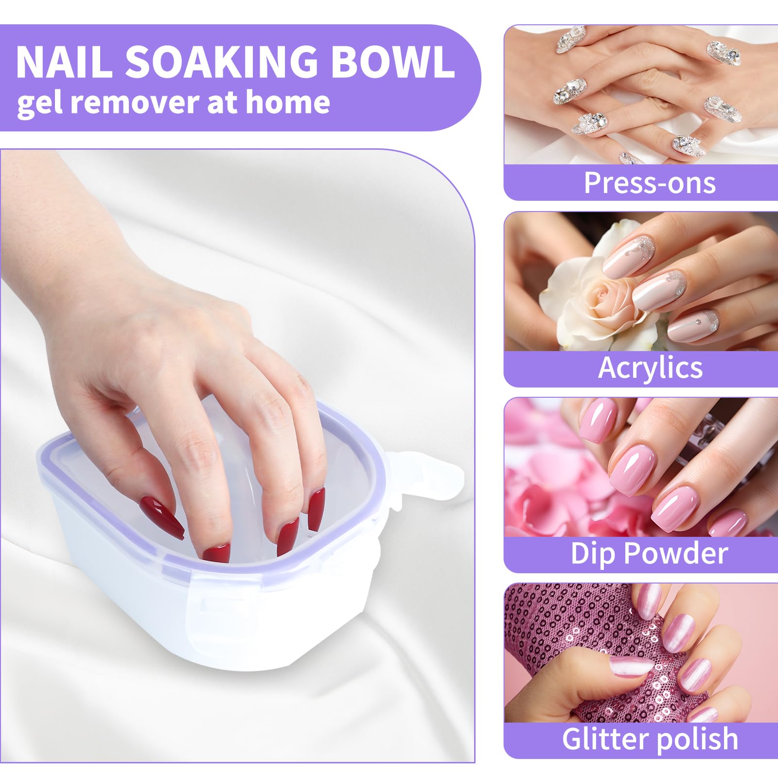 YGQQOY Nail Soaking Bowl, Acetone Proof Soak Off Bowl for Acrylic Nail Dip Powder Remover and Cuticle Remover, Manicure Set with Manicure Bowl Cuticle Oil and Nail File Buffe