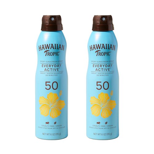Hawaiian Tropic Everyday Active Spray Sunscreen SPF 50 | Body Sunscreen Spray SPF 50, Sunblock, Oxybenzone Free, 6oz each Twin Pack