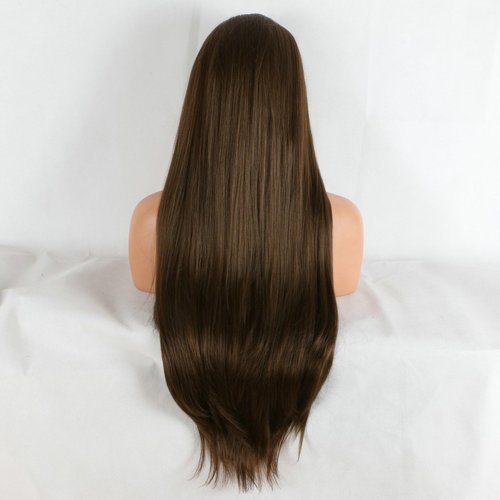 Kalisa Brown Lace Front Wig for Women High Density Long Silky Straight Dark Brown Natural Color Glueless Wig Heat Resistant Fiber Synthetic Pre Plucked Wigs for Daily Wear 24inch