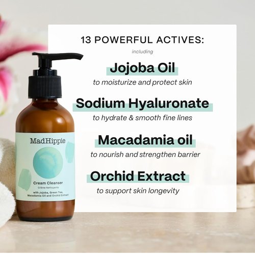 Mad Hippie Cream Cleanser - Gentle Formula with Hyaluronic Acid & Jojoba Oil, 4 Oz for Skin Protection