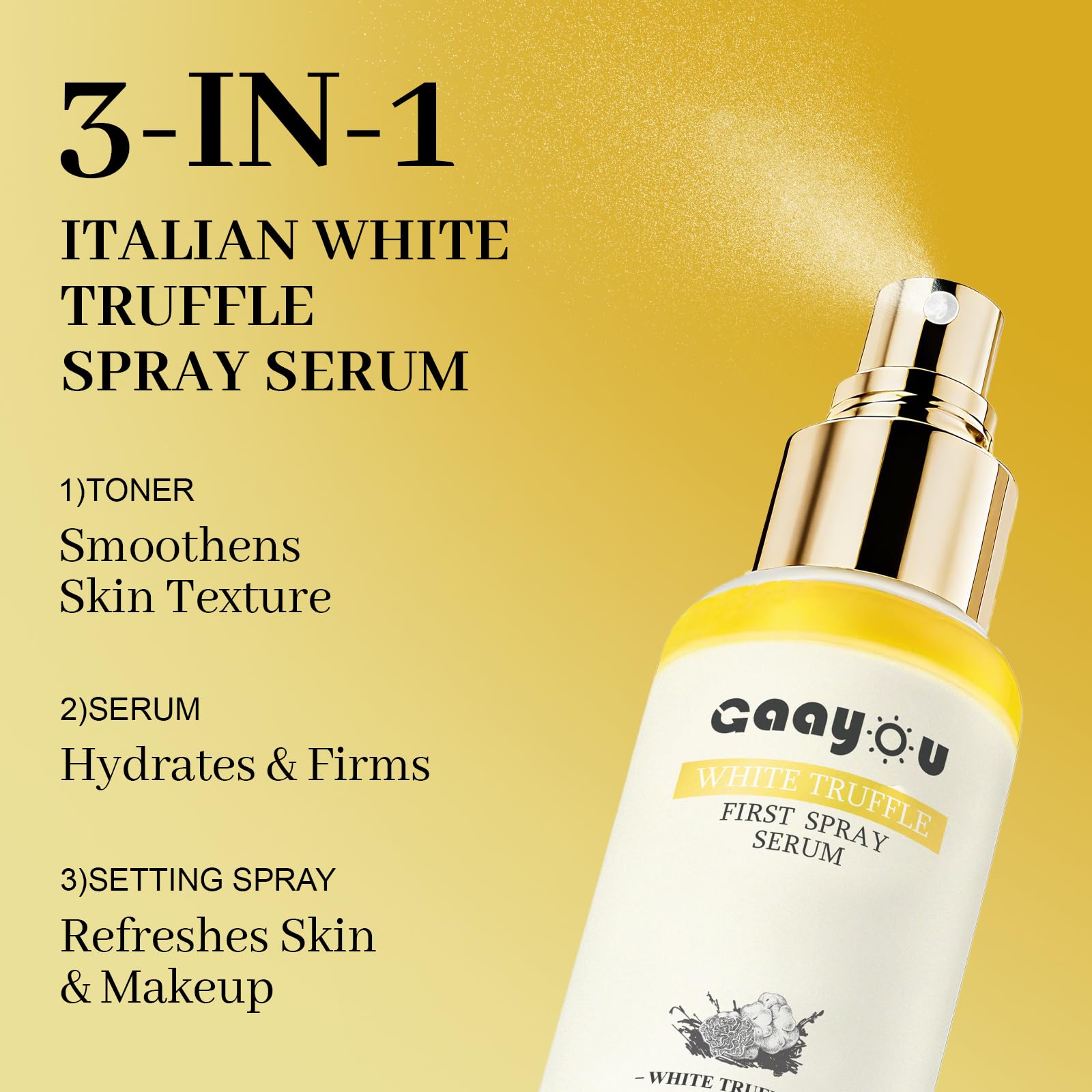 White Truffle First Spray Serum Deep Hydrating Face Mist Light-Weight Facial Mist Korean Skin Care Face Spray Serum for All Skin Types,Smooths & Firming Wrinkles - 3.38 Fl Oz.