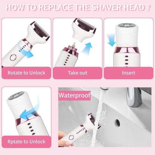 Beanify Electric Razor for Women Men with LED Display,4 in 1 Ladies Wet & Dry Body Razors and Facial Hair Remover, Rechargeable Painless Hair Removal Kit for Nose Face Body Leg Bikini Arm Hair