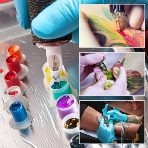 614Pcs Tattoo Skin Practice Kit for Beginners - Autdor Professional Training Set Include 10 Realistic Fake Skin Sheets with 50 Transfer Paper 300 Ink Caps 200 Machine Covers 4 Grip Tape 50 Dental Bibs