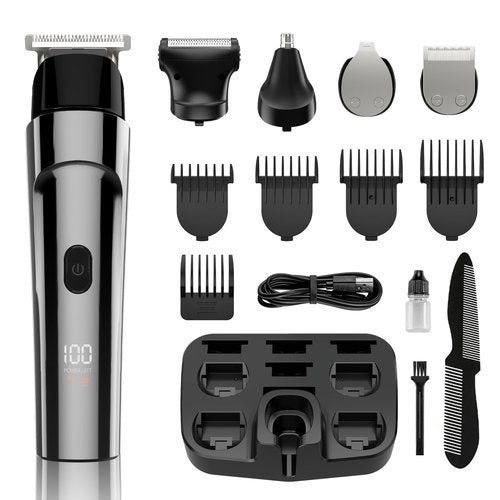 RUIBO Beard Trimmer for Men, 5-in-1 Cordless Hair Clipper Kit with Foil Razor, Waterproof Body, Nose & Ear Groomer, Precision Trimming for Beard, Hair & Body Care (Gray)