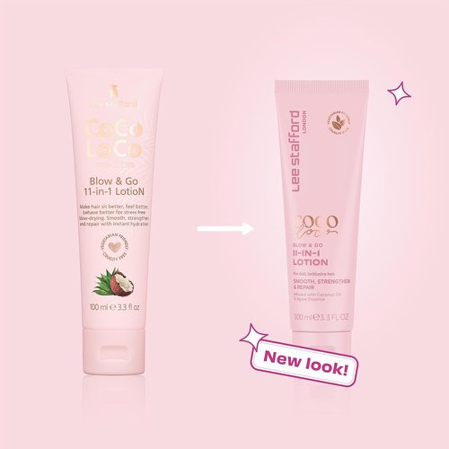 Lee Stafford Blow Dry Hair Lotion - 11-in-1 Leave-In Styling Cream, Heat Protectant & Hydrating Coconut Scent, 3.3 Fl Oz