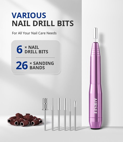 AIRSEE Studio Basic Electric Nail Drill, USB Portable Nail E File Machine for Professional Beginners, Manicure Pedicure Dremel Kit for Salon & Home Use , Purple