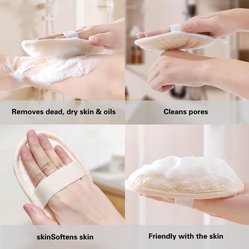 Natural Loofah Exfoliating Body Scrubber Pads, Bath Loofah for Women & Men, 100% Plant-Based Shower Luffa Sponge (3-Pack)