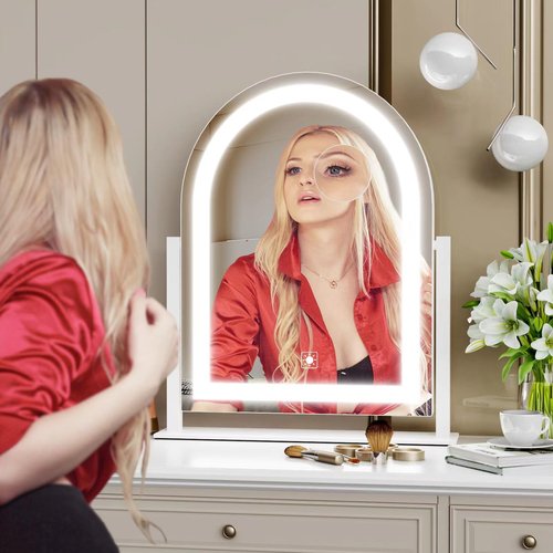 Gvnkvn Arched Makeup Vanity Mirror with Lights 17.2" LED Makeup Mirror Detachable 10X Magnification, Hollywood Make Up Mirror with Lighting, Smart Touch, 360° Rotation, (Gold,Gift Box)