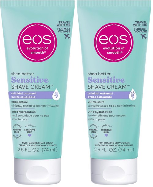 eos Travel Sensitive Skin Women's Shave Cream- Fragrance-Free, Toiletries, Mini Shave Cream, 2.5 fl oz (Pack of 2)
