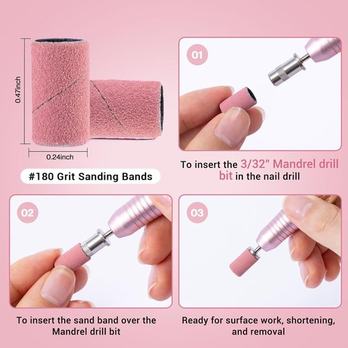 MelodySusie Nail Drill Bits - 100 Pcs Fine Grit Sanding Bands for Acrylic & Gel Manicures | 180 Grit