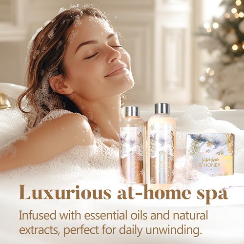 Gift Baskets for Women, Body & Earth Gift Set with Jasmine & Honey Scent Includes Bubble Bath, Hand Cream, Holiday Gift Baskets, Bath and Body Gift Sets for Women, Happy New Year Gifts