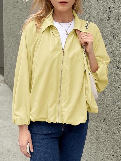 Tankaneo Women's Oversized Bomber Jacket - Stylish Batwing Sleeve with Zip-Up Closure | Pleated Design