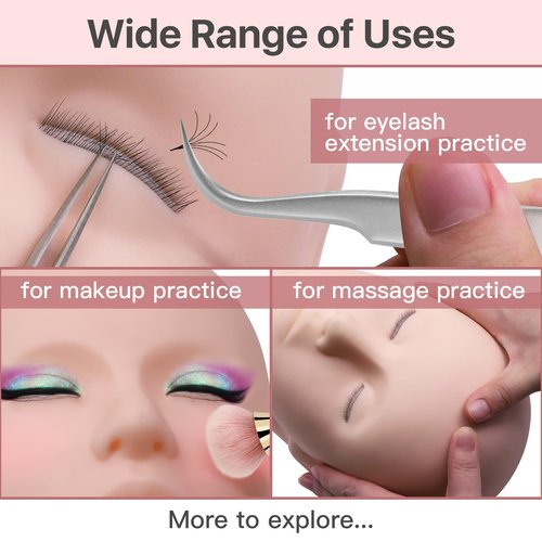 Pretty memory Lash Mannequin Head with 3 Lash Layers, Eyelash Mannequin Head Training Flat Make Up Manikin Cosmetology Mannequin Doll Face Head for Practice