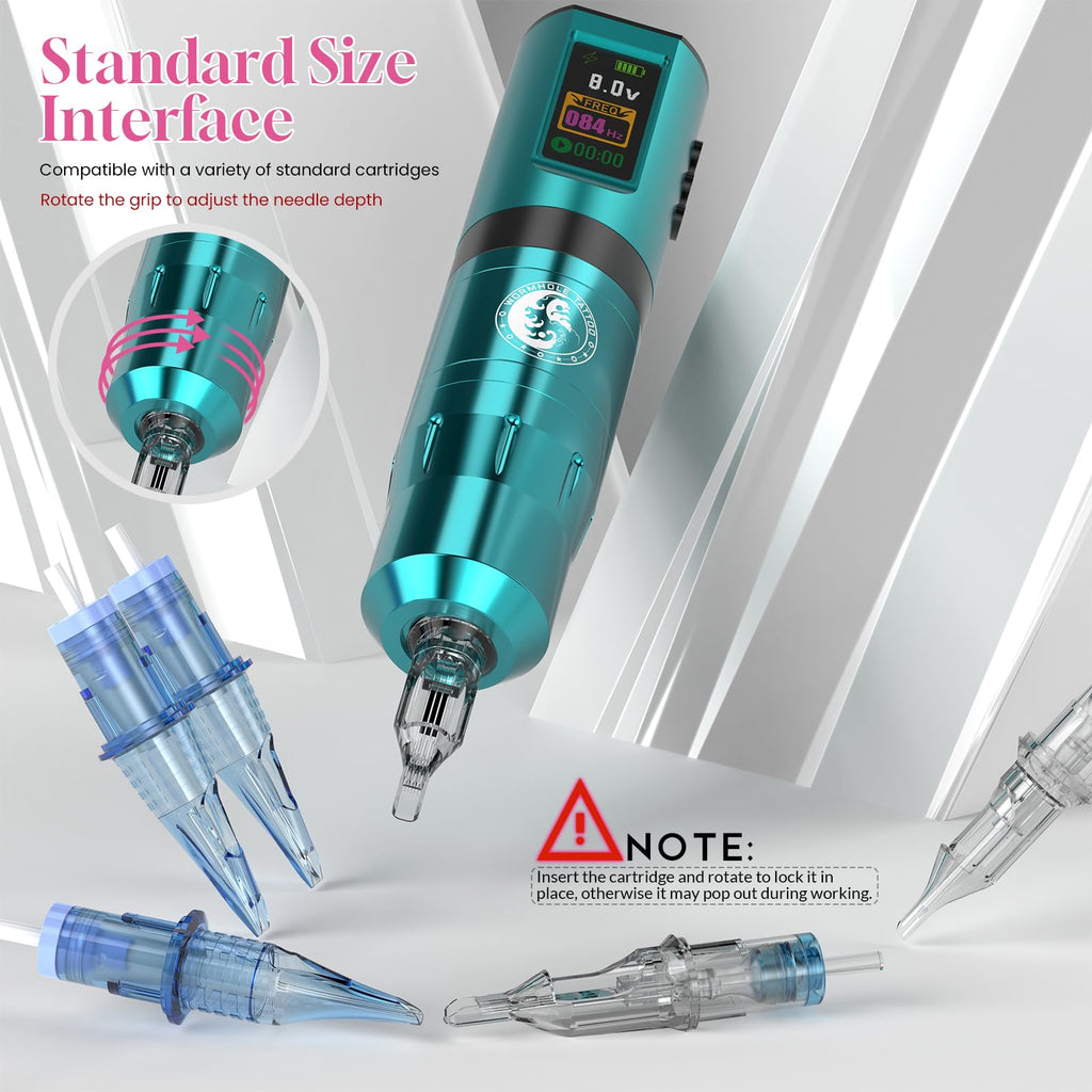 Wormhole Tattoo Kit Wireless Tattoo Machine Kit with Digital Led Display, 2,100 mAh Tattoo Power Supply, Tattoo Pen, Tattoo Cartridge Needles, WTK277, Blue