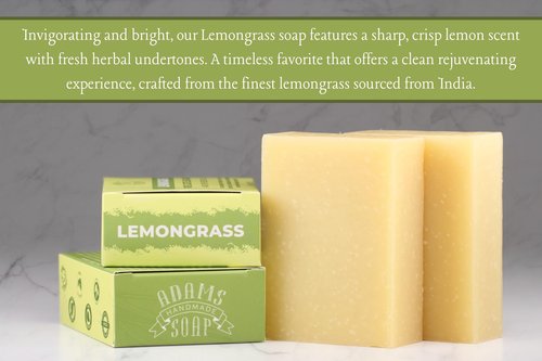 Adams Handmade Soap Lemongrass Pure Castile Bar Soap – 4.5 oz | Vegan, Cold Process, Essential Oils, 84% Organic, Fair Trade, No Additives, USA Made