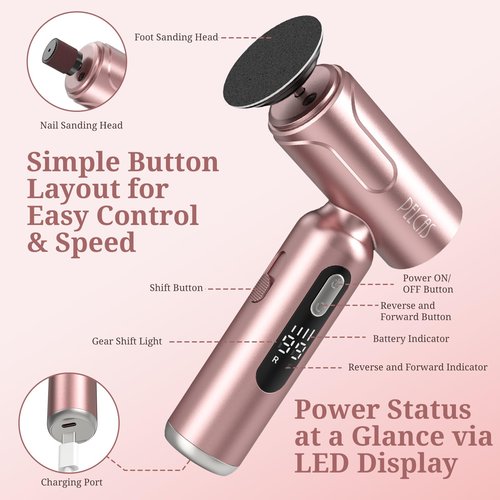 PELCAS Electric Foot Callus Remover with LED Screen, 2 in 1 Manicure & Pedicure Kit, 100 PCS Sandpapers Electric Foot File for Women & Men, Cordless Feet Filer for Foot Callus, Thick Nails Pink