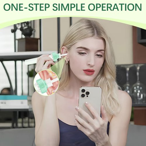 Electric Ear Wax Removal Tool with Vibration Suction, Ear Wax Vacuum Cleaner, Soft Silicone Spoon with 2 Washable Replaceable Tips Ear Cleaning for Family, Portable Case,Aqua Green