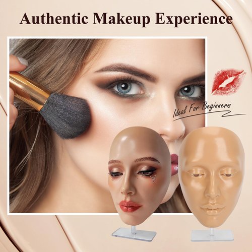 CHADWICK 5D Makeup Practice Face Board, Silicone Mannequin, Reusable Beginner Eye Practice for Makeup Artists, Girl's Gift or Professionals (Golden Wheat)