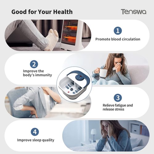Tenswa Collapsible Foot Spa Bath Massager with Heat, Bubbles, Pedicure Foot Spa with 8 Rollers, Tub for Stress Relief, Soaker with Mini Acupressure Massage Points & Temperature Control
