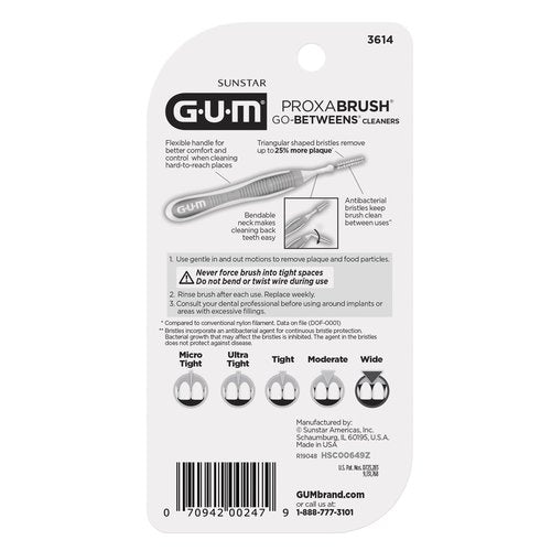 GUM Proxabrush Go-Betweens - Wide - Interdental Brushes - Soft Bristled Dental Picks for Plaque Removal Health - Safe for Braces & Dental Devices, 10 Count (Pack of 6)