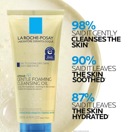 La Roche-Posay Lipikar AP+ Gentle Foaming Cleansing Oil - Hydrating Face & Body Cleanser with Niacinamide, Fragrance-Free