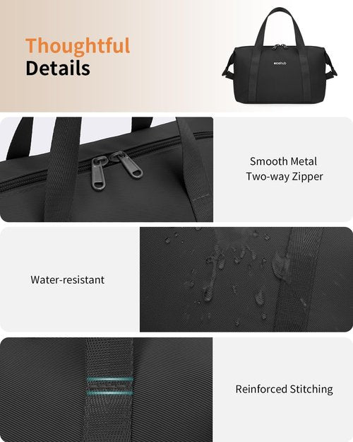 ECOHUB Travel Toiletry Bag for Women, Water-resistant Makeup Bag, Lightweight Cosmetic Bag, Travel Essentials Toiletries Bag, Recycled Makeup Organizer for Full-Sized Toiletries, Black