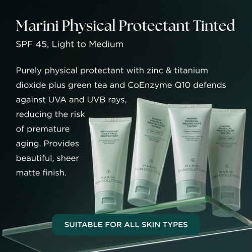 Marini SkinSolutions Physical Protectant Tinted - Light to Medium - Broad-Spectrum SPF 45 Sunscreen - Water Resistant (80 Minutes) - All Skin Types - Cruelty Free - Made in the USA - 2 oz