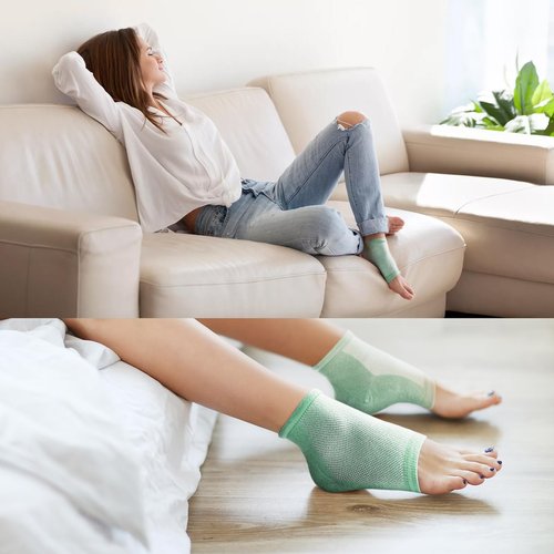 Moisturizing Heel Socks for Cracked Heel Treatment - Promifun 2 Pairs Moisturizer Socks - Heel Socks for Dry Cracked Feet - Cracked Heel Repair - Heel Socks for Women & Men (Gray & Green)