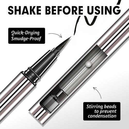 Regine Switzerland Liquid Eyeliner - Waterproof Intense Black, Ultra Fine Tip, Smudge-Proof, 0.6ml