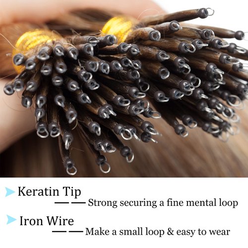 SEGO Nano Tip Hair Extensions Human Hair Balayage Nano Ring Beads Pre-bonded Seamless Highlight Extensions for Women 1g/strand 50g/pack -16 Inch /4P27 Medium Brown&Dark Blonde