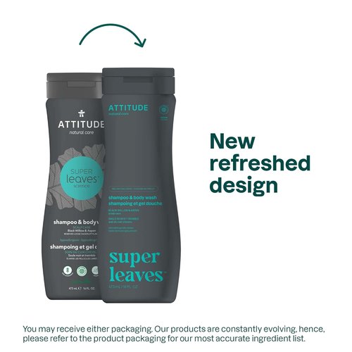 ATTITUDE 2-in-1 Body Wash & Hair Shampoo - EWG Verified, Vegan Formula with Black Willow & Aspen | 16 Fl Oz (Pack of 2)