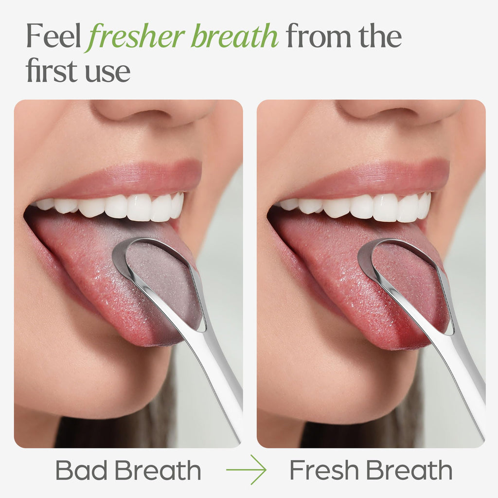 VIVAGO Tongue Scraper for Adults with Holder (2 Pack) - Metal Tongue Scraper for Tongue Cleaning and Reducing Bad Breath - Stainless Steel Tongue Scraper for Adults, Tongue Cleaner for Adults