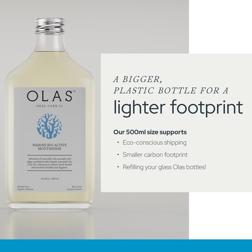 Olas Alcohol Free Mouthwash & Oral Rinse - Marine Bio-Active Mouth Rinse With Essential Oils & Antioxidants for a Healthy Oral Microbiome - Fluoride Free Natural Mouthwash (500 ml)