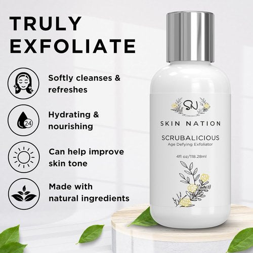 Skin Nation Scrubalicious Exfoliator - Gentle Face Scrub with Glycolic Acid & Aloe Vera | 4 oz