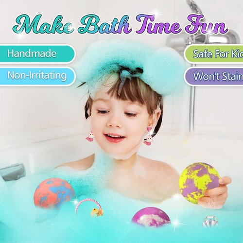 Bath Bombs for Girls Kids with Surprise Inside, 20 Fun Princess Fizzy Bath Bomb with Jewelry Toys, Mermaid Gifts for Daughter Granddaughter Niece, Girls Gift Set for Valentines Day, Easter, Birthday