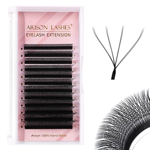 Arison Lashes Double Layers 4DW Shape Eyelash Extension Natural Soft Volume 0.07mm D Curl 8-15mm Mix Premade Fans Faux Mink Matte Black 12 rows