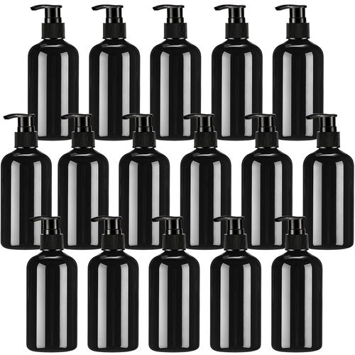 CroBlissful 16 Pcs Empty Plastic Pump Bottles 8oz Refillable Lotion Pump Bottle Containers with Dispenser for Shampoo, Conditioner, Face Cream, Massage Oil, Liquid Soap (Black)