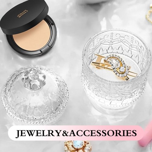 2 Pcs Large Body Powder Puff and Container, Powder Container with Puff, Dusting Powder Puff Crystal Case, Body Powder for Women Soft Washable Reusable Velour Face Body Glitter Wet Dry Makeup(Crown)