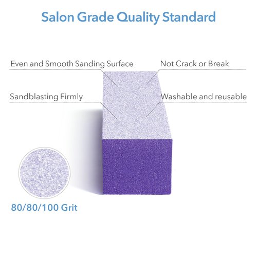 Nail Buffer Block, Coarse Grit 80/80/100, 3.5" Long, 3 Way Buff for Acrylic Nail Gel Polish Nail, Pedicure, Manicure 10 Count, Purple