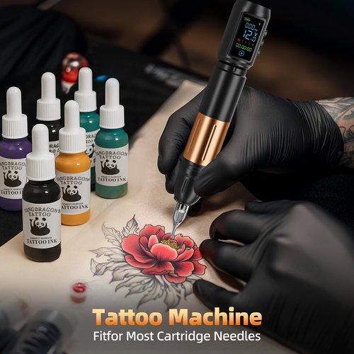 EMRICE Tattoo Gun Kit Wireless Tattoo Machine Pen Kit with 2Pcs 1600mAh Replaceable battery and 20 pcs Tattoo Cartridge Needles, 10 Ink Colors for Complete Tattoo Machine kit Supplies for Beginners