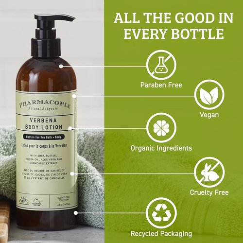 Pharmacopia Verbena Body Lotion - Hydrating Natural Moisturizer with Shea Butter & Aloe Vera - 16 oz