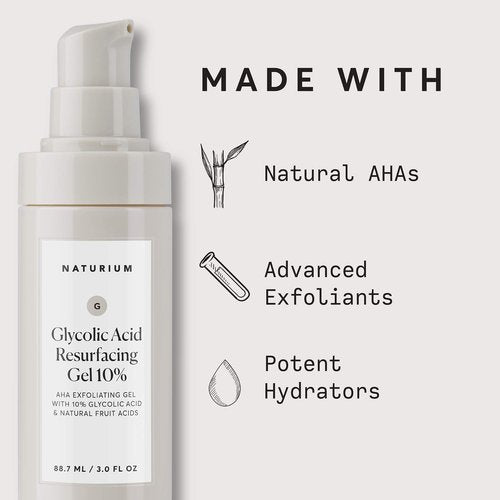 Naturium Glycolic Acid Resurfacing Gel 10%, AHA Exfoliating Gel with Natural Fruit Acids, 3.0 oz
