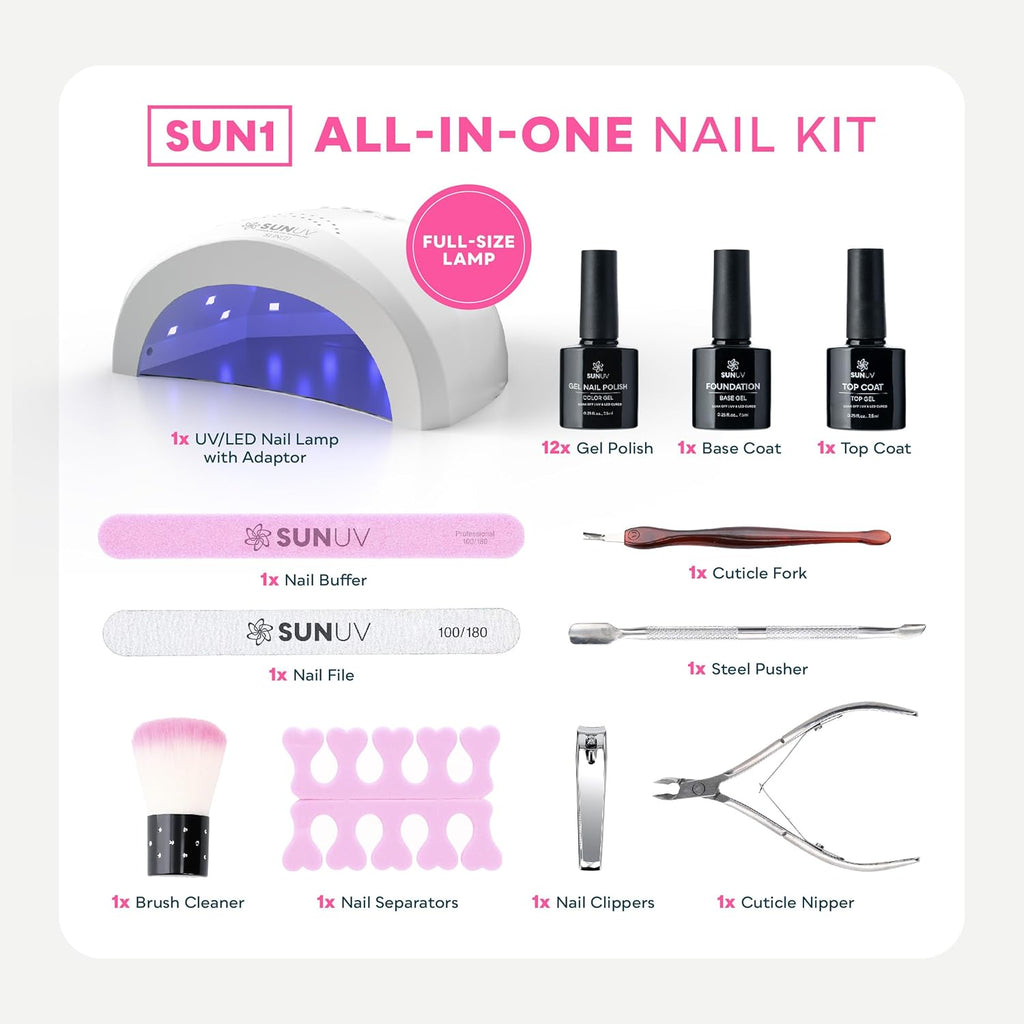 SUNUV Gel Nail Polish Kit - 23 Pcs with UV Light | 12 Vibrant Colors, Base & Top Coat, Perfect Home Salon Gift for Women & Teens