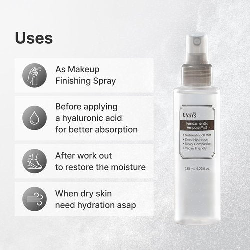 DearKlairs Fundamental Ampoule Mist - 75% Green Tea Face Toner Spray for Dewy Glow | 4.22 Fl Oz