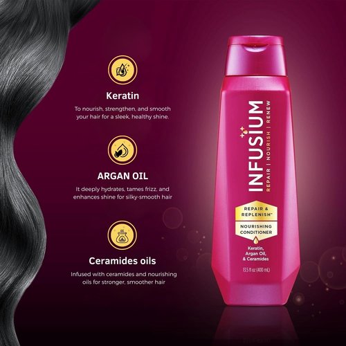 Infusium Repair and Replenish Conditioner - Nourishing Formula with Keratin & Argan Oil | 13.5 oz for All Hair Types