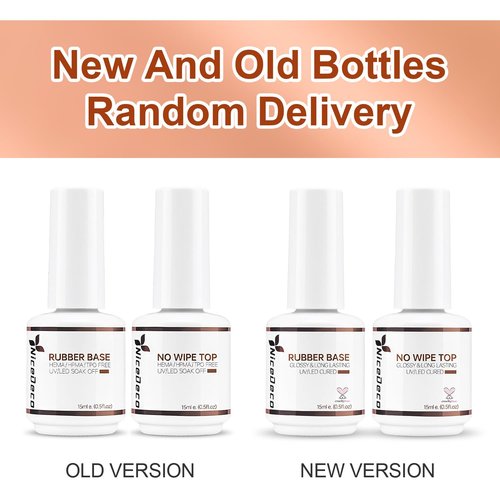 Nicedeco Hema Free Clear Rubber Base Gel Polish and No Wipe Gel Top Coat Cruelty Free Vegan Glossy Shinny Nail Art