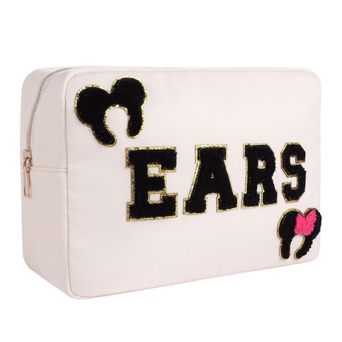 Dealkion Headband Holder Organizer Headband Storage Mouse Ear Holder Bag Hair Accessories Organizer Chenille Letter Makeup Bag Park Travel Essentials Gifts for Women