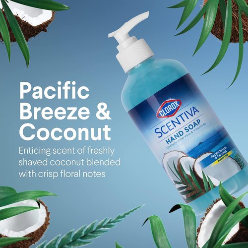 Clorox Scentiva Liquid Hand Soap, Pacific Breeze & Coconut Scent - Bleach-Free Scented Hand Hand Wash with Aloe Vera & Provitamin B5 for Kitchen or Bathroom, 14 Fl Oz - 2 Pack