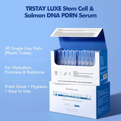 TRSTAY LUXE Stem Cell & Salmon DNA PDRN Serum – Microneedling Aftercare Anti-Aging Face Serum with Peptides & Hyaluronic Acid – 1.5 mL × 30 Vials, Korean Skincare Formula