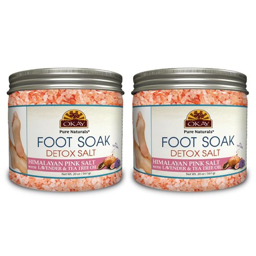 OKAY Foot Soak Detox Salt - Foot Soaking Salts for Dry Cracked Feet with Tea Tree Oil and Lavender Oil, Foot Bath, Pedicure Soak, Great for Men and Women, Athletes - 20 oz (Pack of 2)